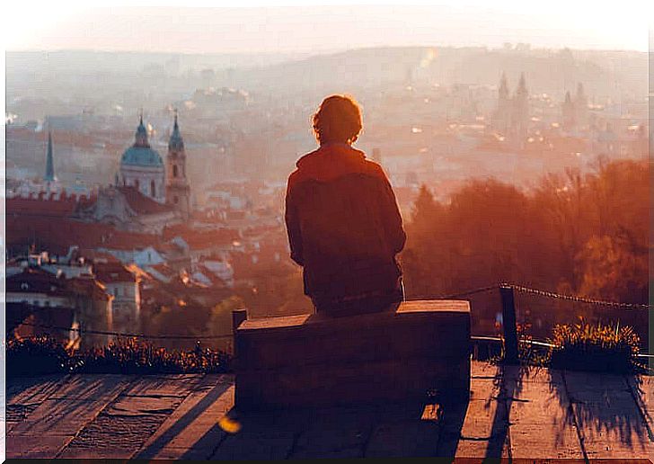 man alone on the roof