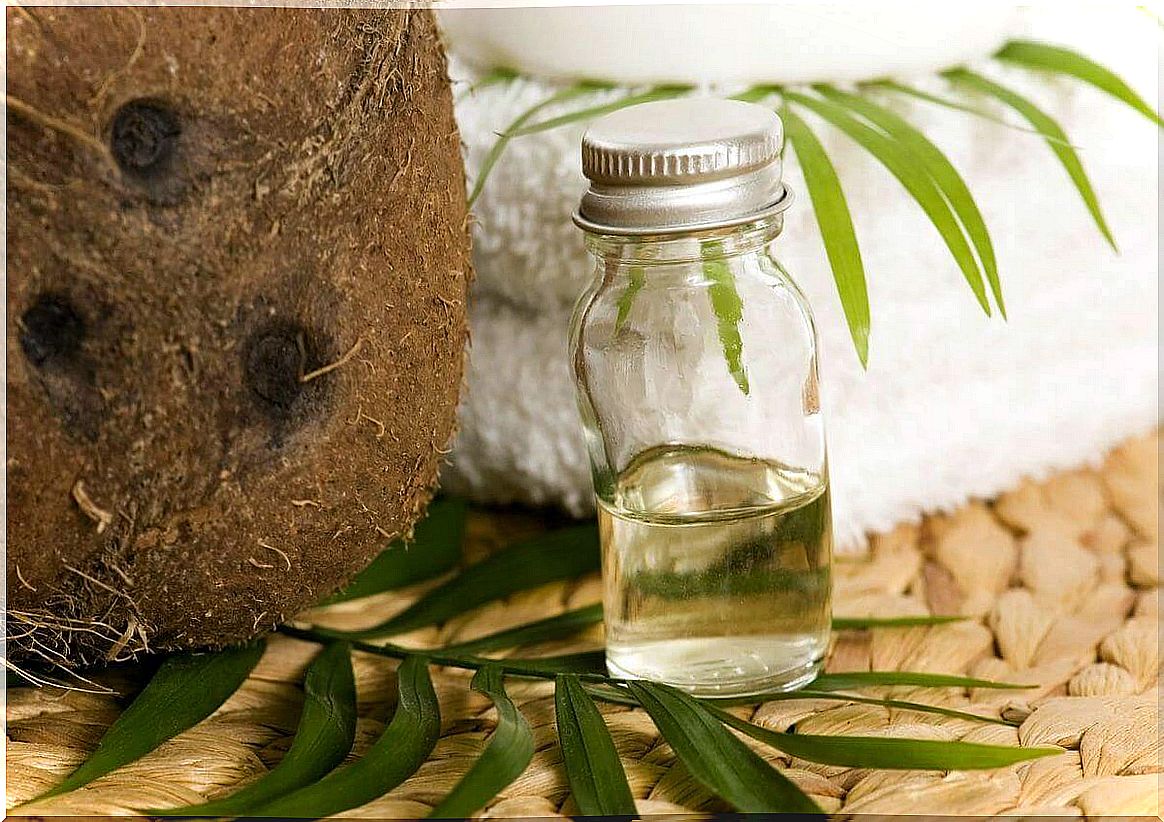 Coconut oil for the treatment of damaged hair.